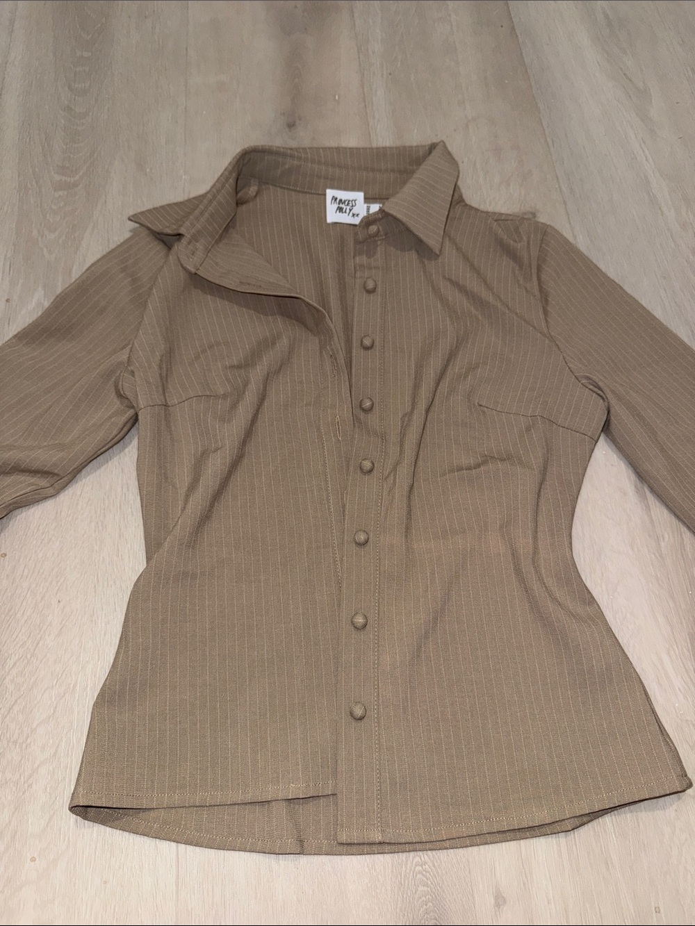 Princess Polly Ribbed Button-Front Collared Top - Brown - Picture 3 of 5